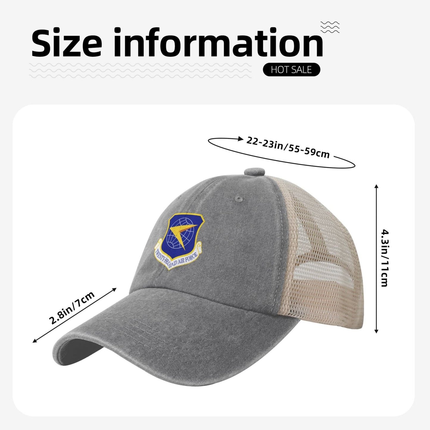 Twenty-Second Air Force-Emblem Printed unisex baseball cap adjustable grid baseball cap veteran gift