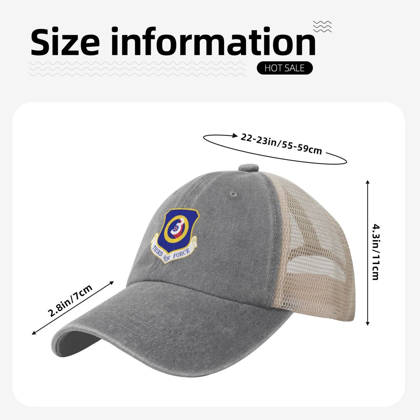Third Air Force-Emblem Printed unisex baseball cap adjustable grid baseball cap veteran gift