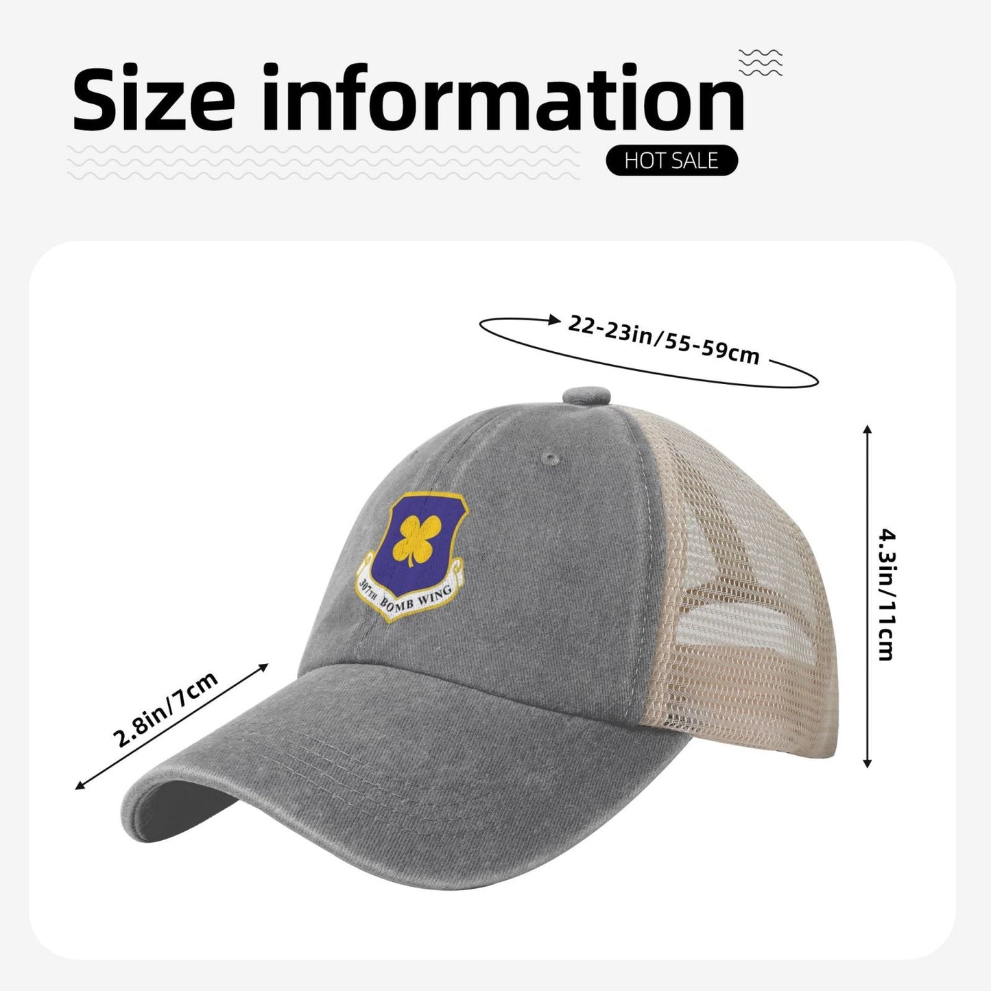 307th Bomb Wing Patch 2011 Printed unisex baseball cap adjustable grid baseball cap veteran gift