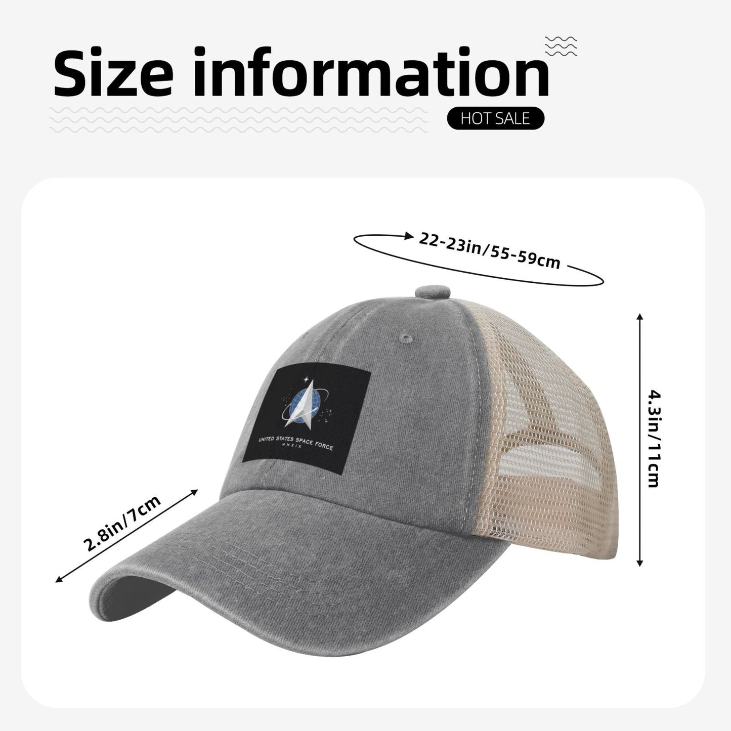 Flag Of The United States Space Force Printed unisex baseball cap adjustable grid baseball cap veteran gift