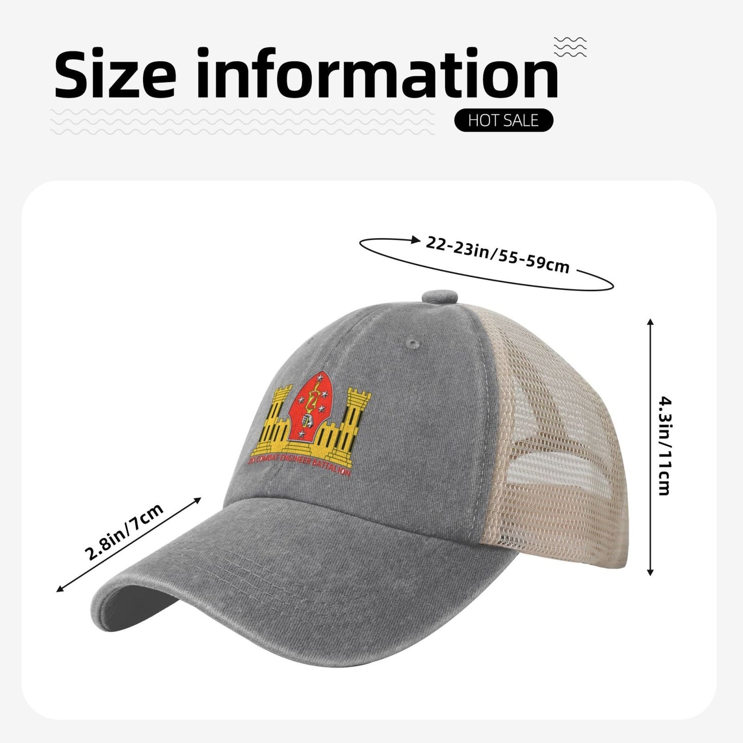 2nd CEB Insignia Printed unisex baseball cap adjustable grid baseball cap veteran gift