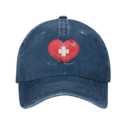 Red heart white cross and stethoscope Printed unisex baseball cap adjustable cap outdoor sunshade trucker hat