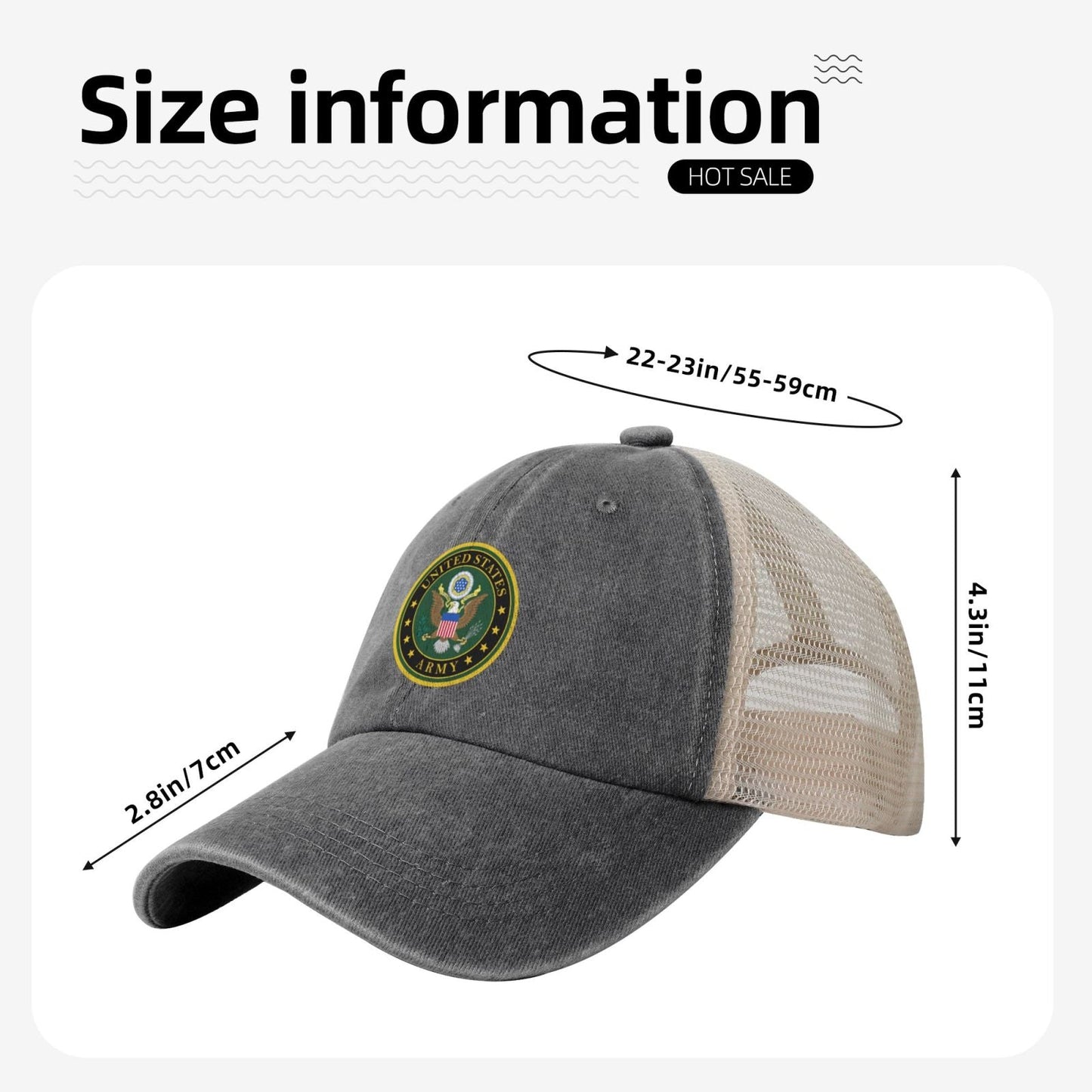 Mark Of The United States Army Printed unisex baseball cap adjustable grid baseball cap veteran gift
