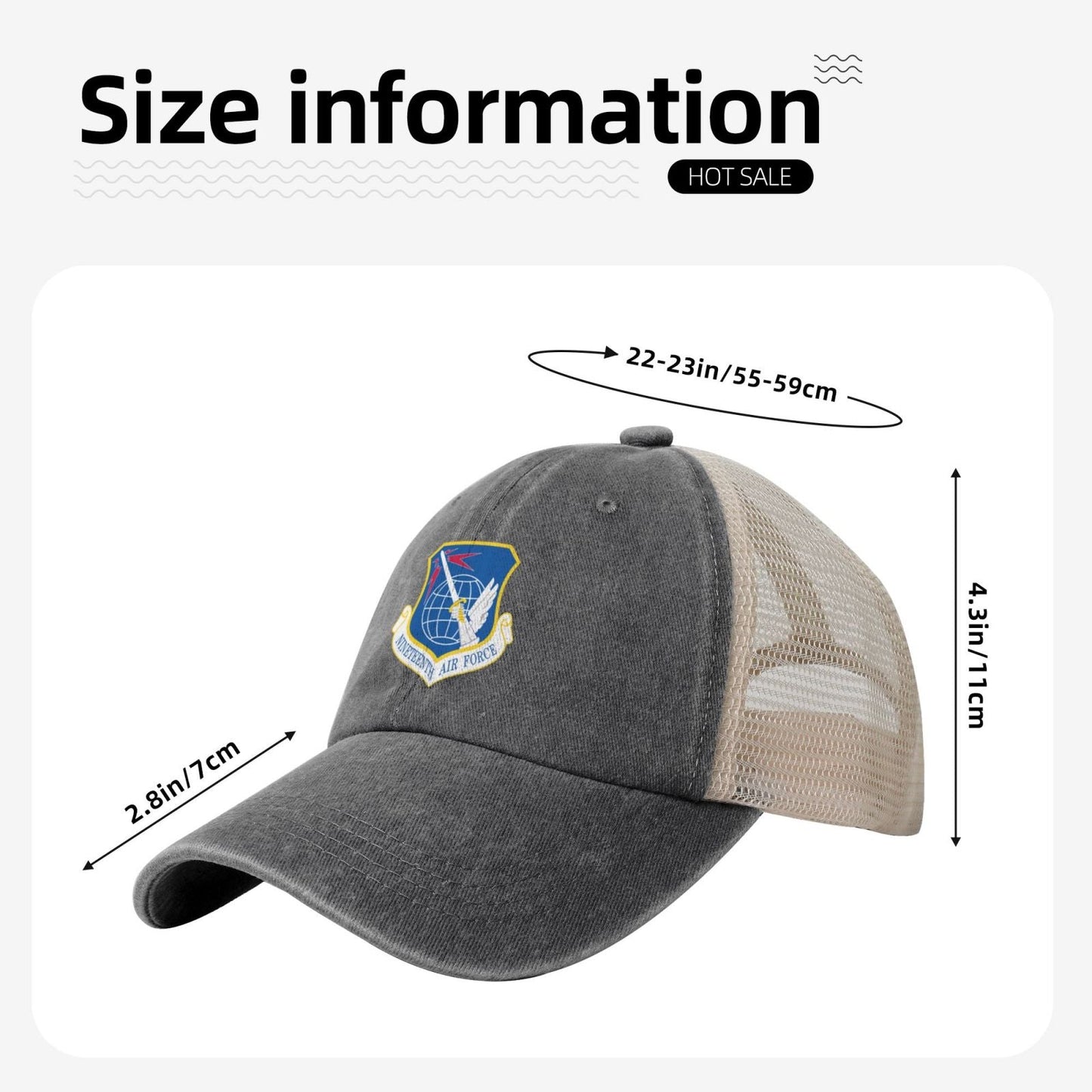 Nineteenth Air Force-Emblem Printed unisex baseball cap adjustable grid baseball cap veteran gift