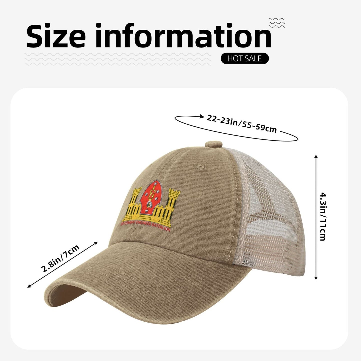 2nd CEB Insignia Printed unisex baseball cap adjustable grid baseball cap veteran gift