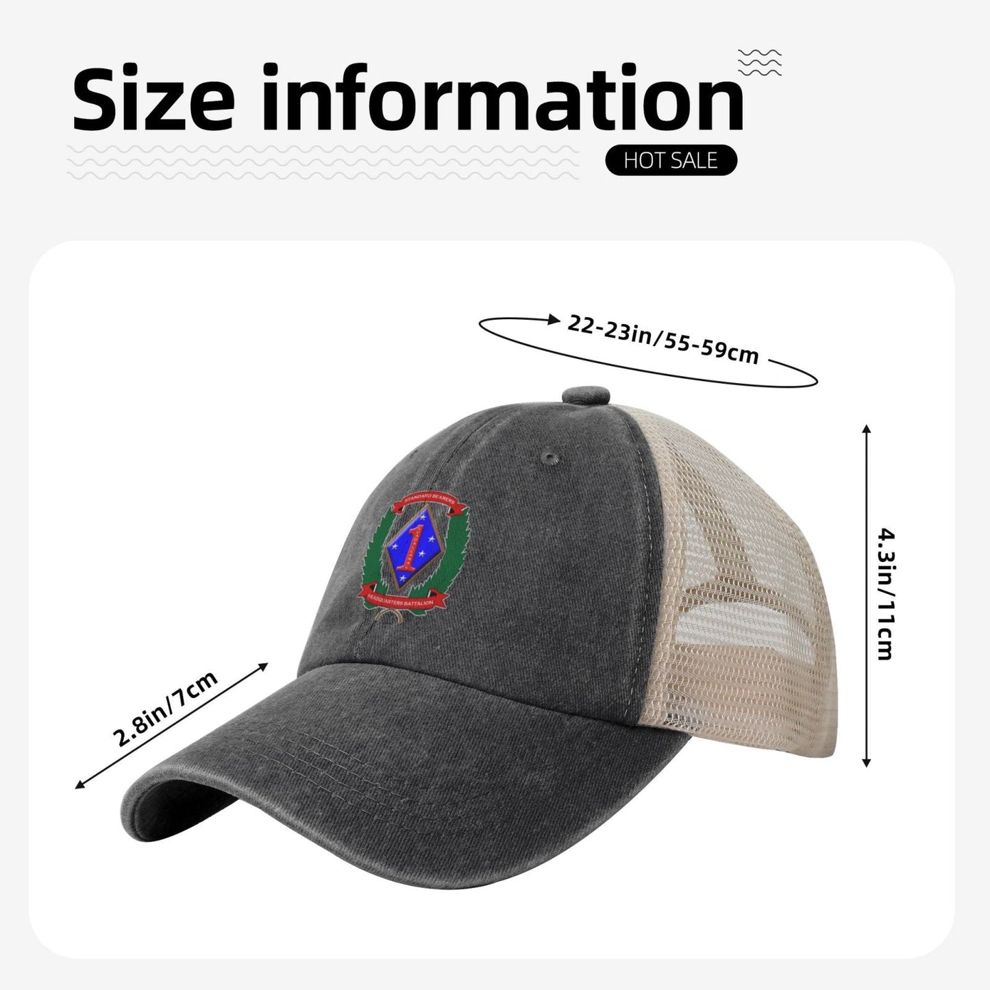 HQBN 1st Marine Division Printed unisex baseball cap adjustable grid baseball cap veteran gift