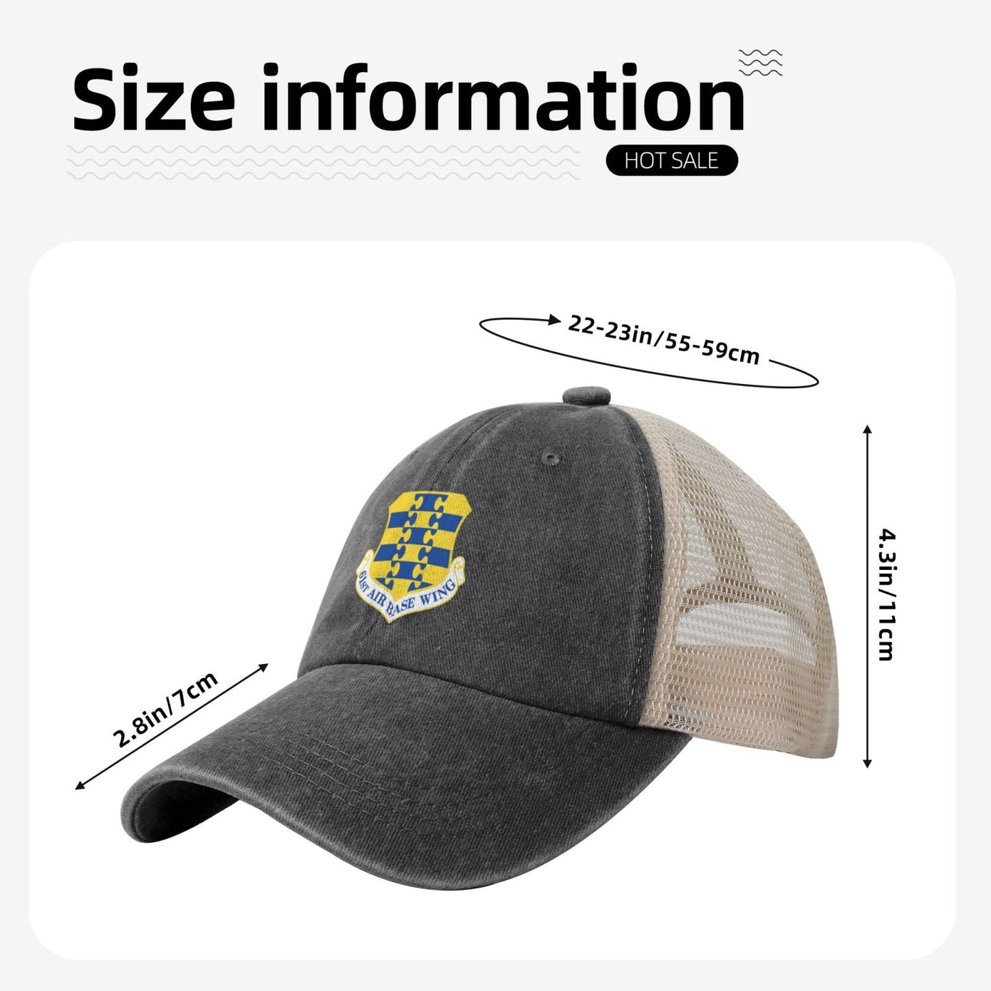 61st Air Base Wing Printed unisex baseball cap adjustable grid baseball cap veteran gift