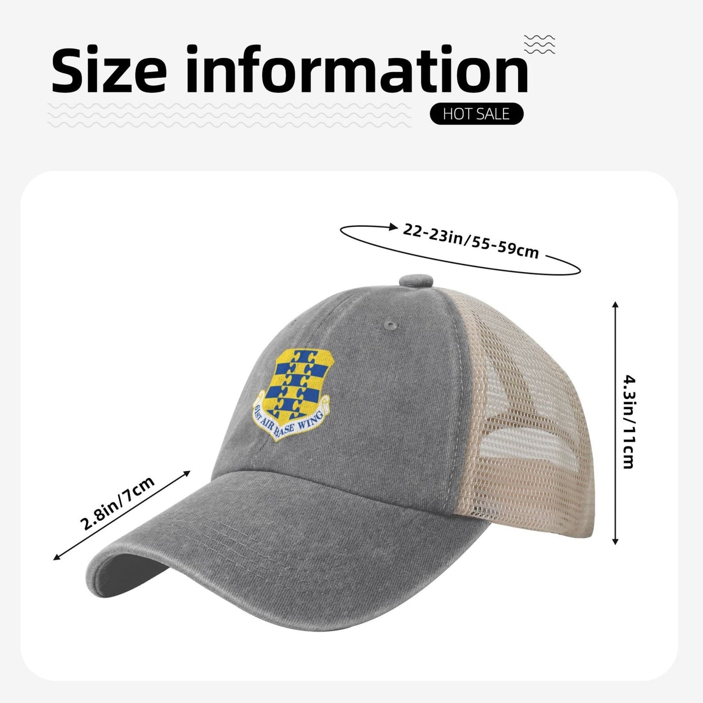61st Air Base Wing Printed unisex baseball cap adjustable grid baseball cap veteran gift