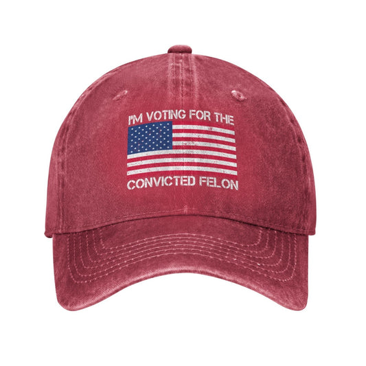 Im Voting For The Convicted Felon Funny White Printing unisex baseball cap adjustable hats veteran gift