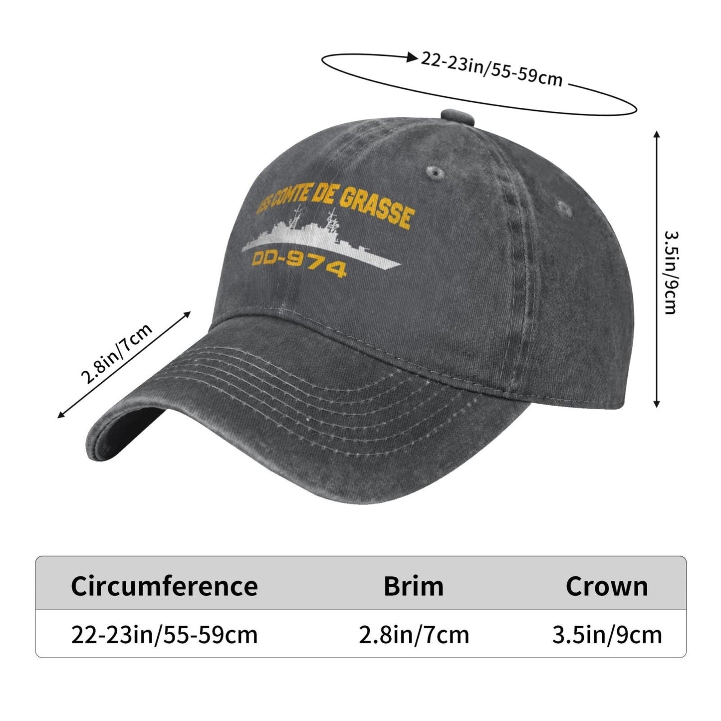 USS Comte De Grasse (DD-974) Printed unisex baseball cap adjustable cap veteran gift