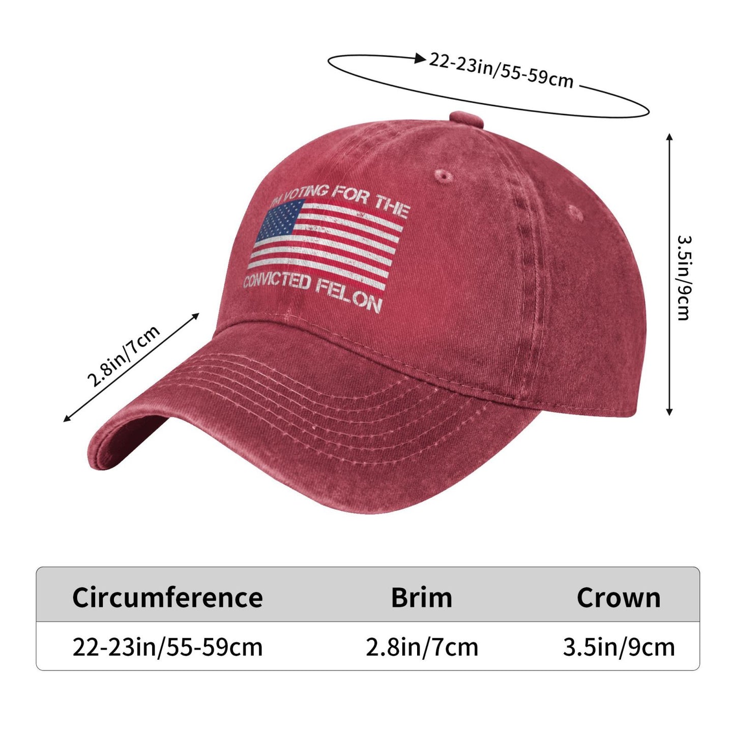Im Voting For The Convicted Felon Funny White Printing unisex baseball cap adjustable hats veteran gift