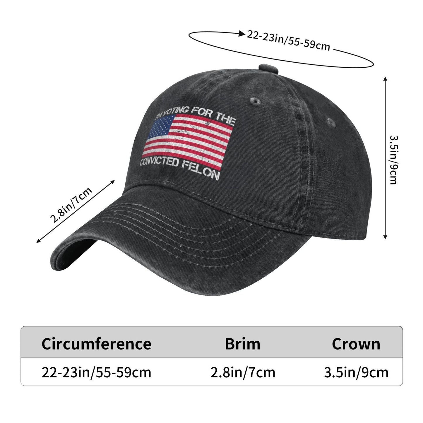 Im Voting For The Convicted Felon Funny White Printing unisex baseball cap adjustable hats veteran gift
