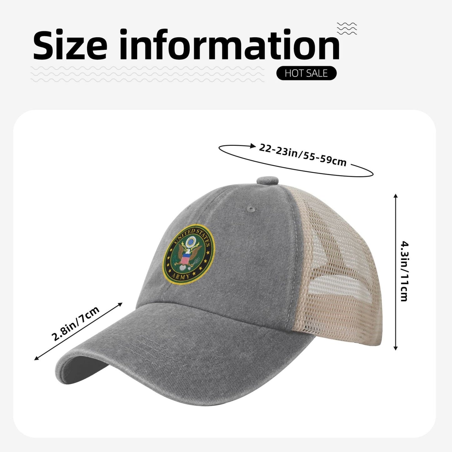Mark Of The United States Army Printed unisex baseball cap adjustable grid baseball cap veteran gift