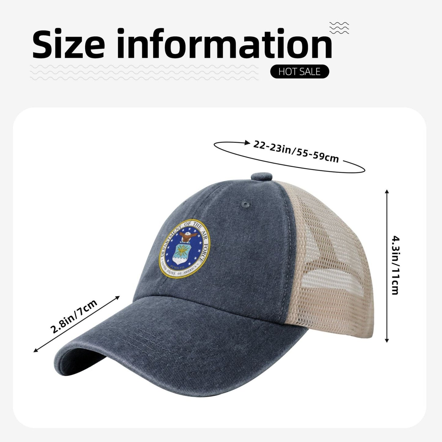 United States Department Of The Air Force Printed unisex baseball cap adjustable grid baseball cap veteran gift