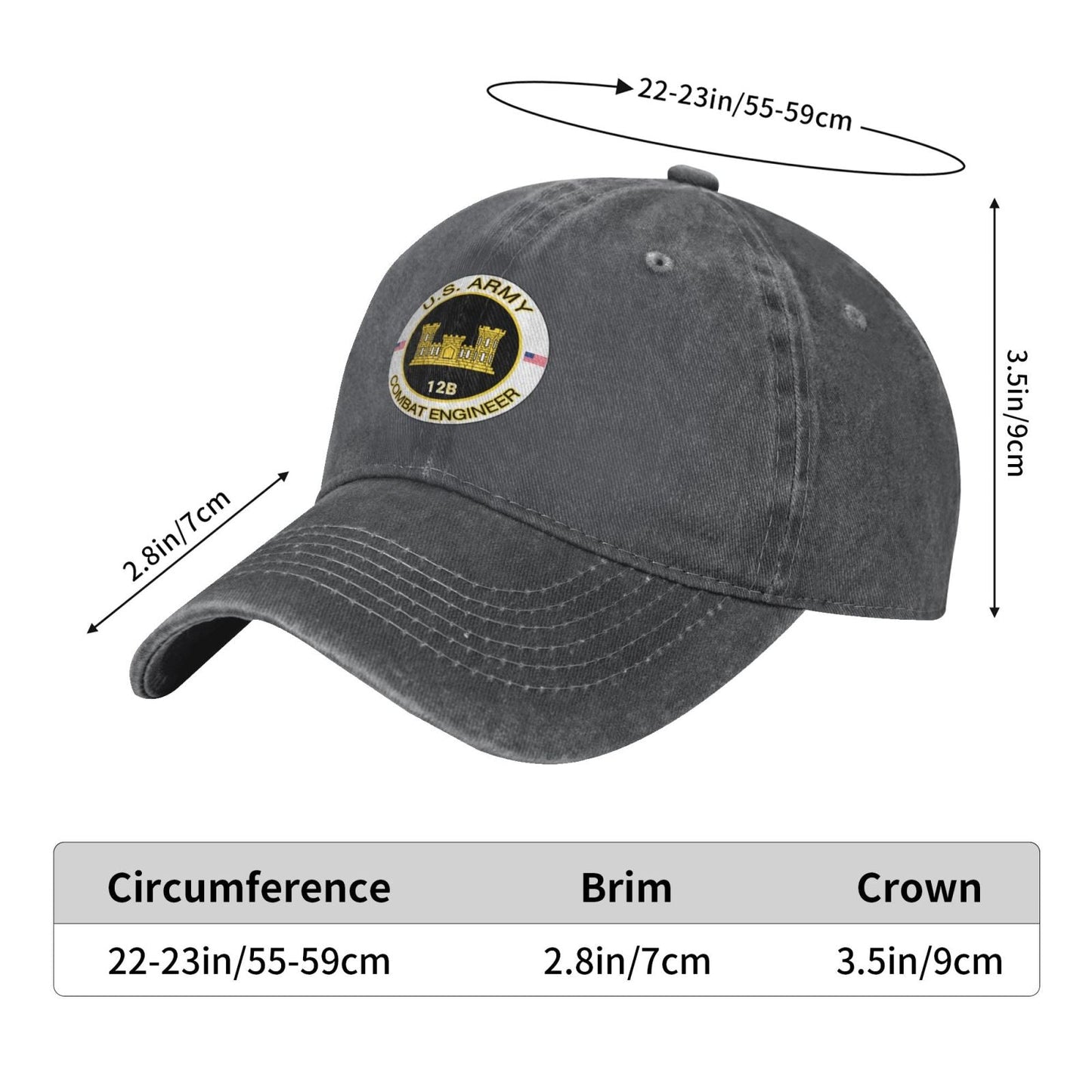 US Army MOS 12B Combat Engineer Printing unisex baseball cap adjustable hats veteran gift