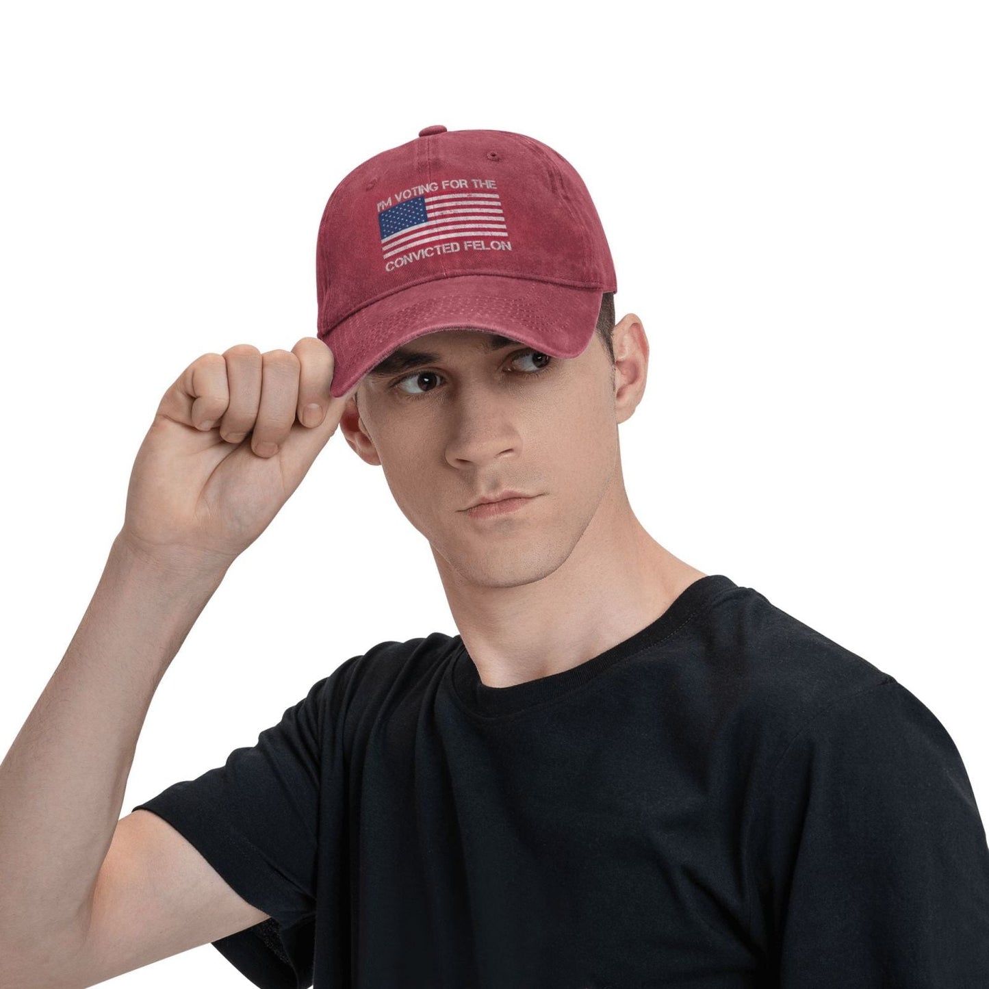 Im Voting For The Convicted Felon Funny White Printing unisex baseball cap adjustable hats veteran gift