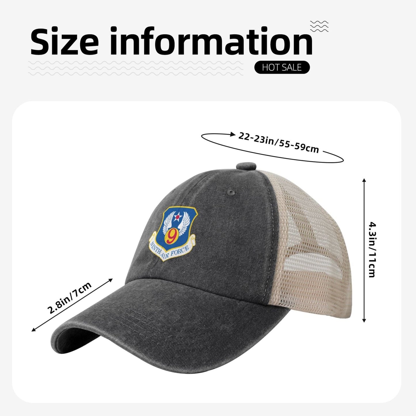 Ninth Air Force-Emblem (Cold War) Printed unisex baseball cap adjustable grid baseball cap veteran gift