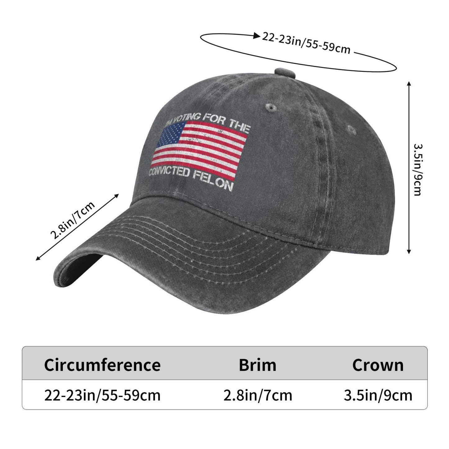 Im Voting For The Convicted Felon Funny White Printing unisex baseball cap adjustable hats veteran gift
