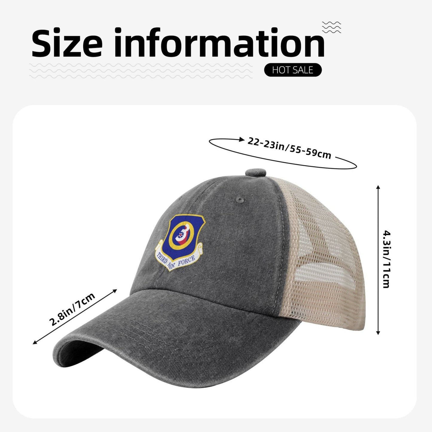 Third Air Force-Emblem Printed unisex baseball cap adjustable grid baseball cap veteran gift
