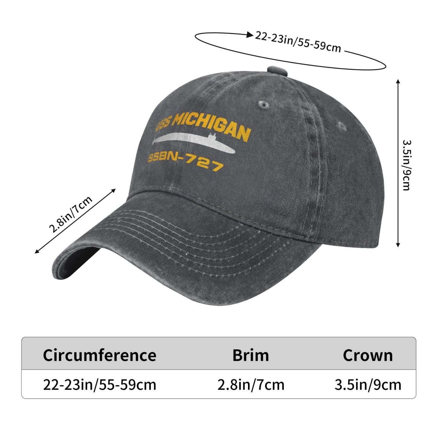 USS Michigan SSBN-727 Printed unisex baseball cap adjustable cap veteran gift