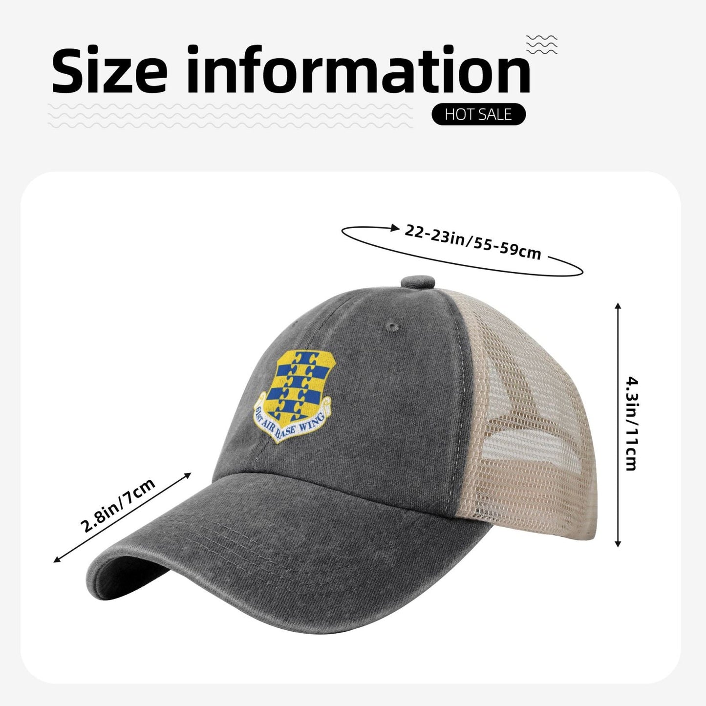 61st Air Base Wing Printed unisex baseball cap adjustable grid baseball cap veteran gift